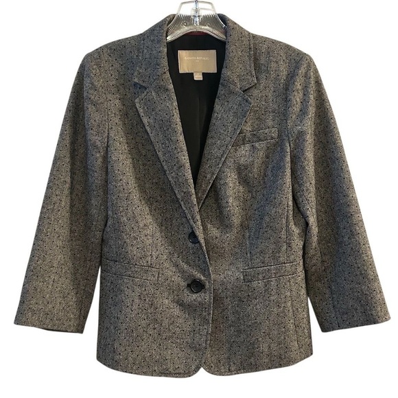 Banana Republic Women's Gray Polka Dot Blazer Size 8 Long Sleeve - Picture 1 of 12